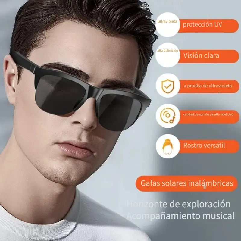 Gafas de sol inteligentes con bluetooth, micrófono y altavoces.